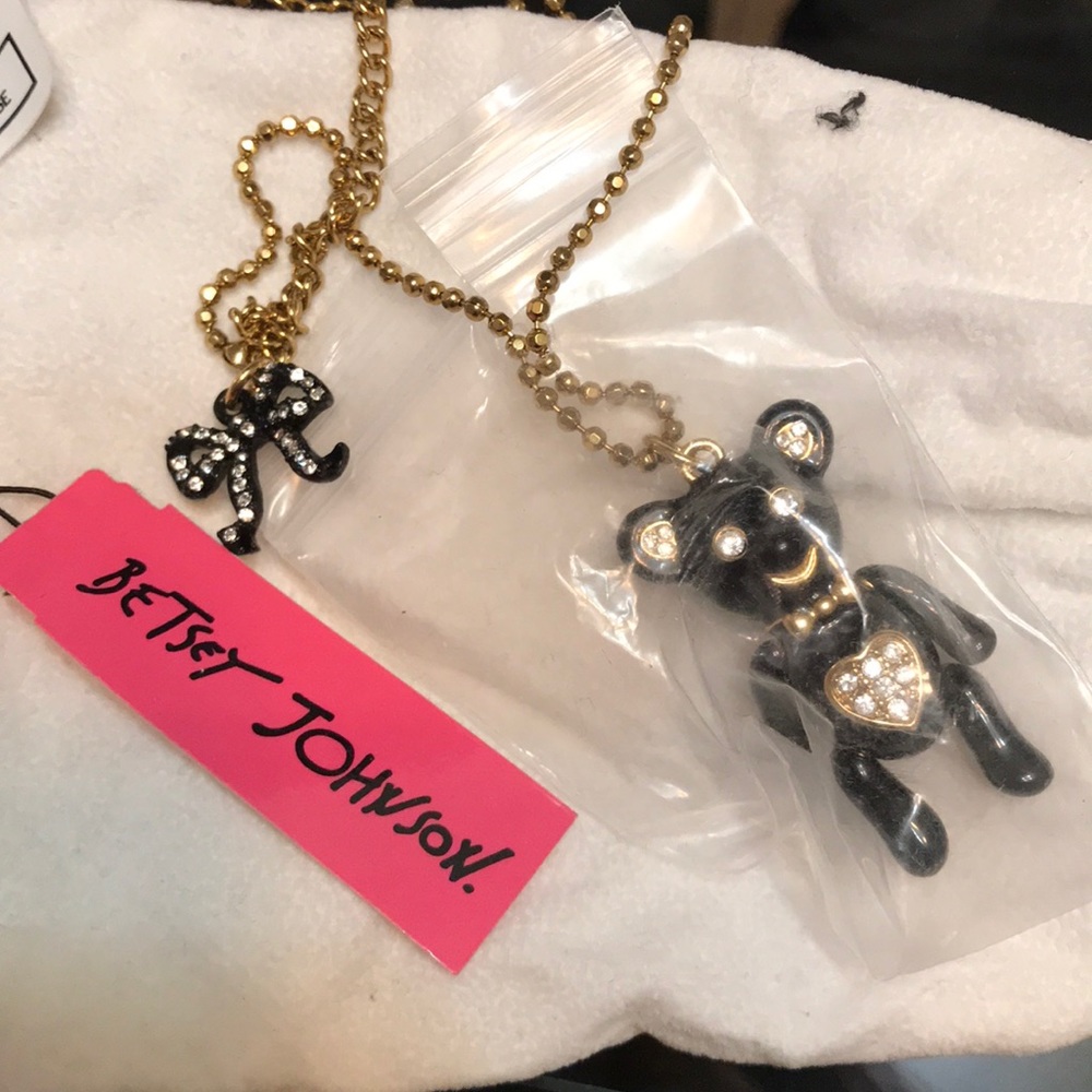 Betsey Johnson black teddy bear necklace